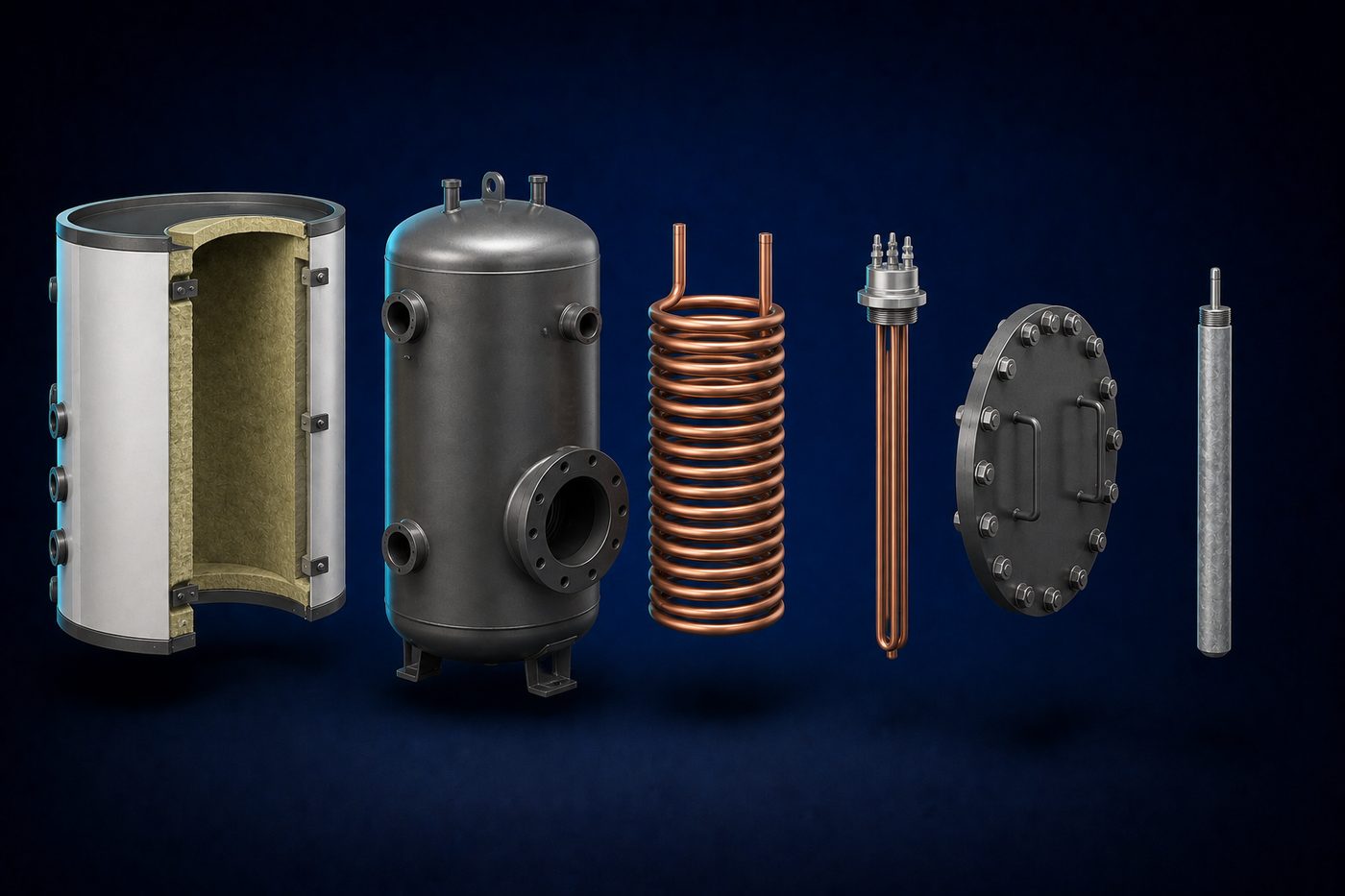 Calorifiers, exploded into its main components