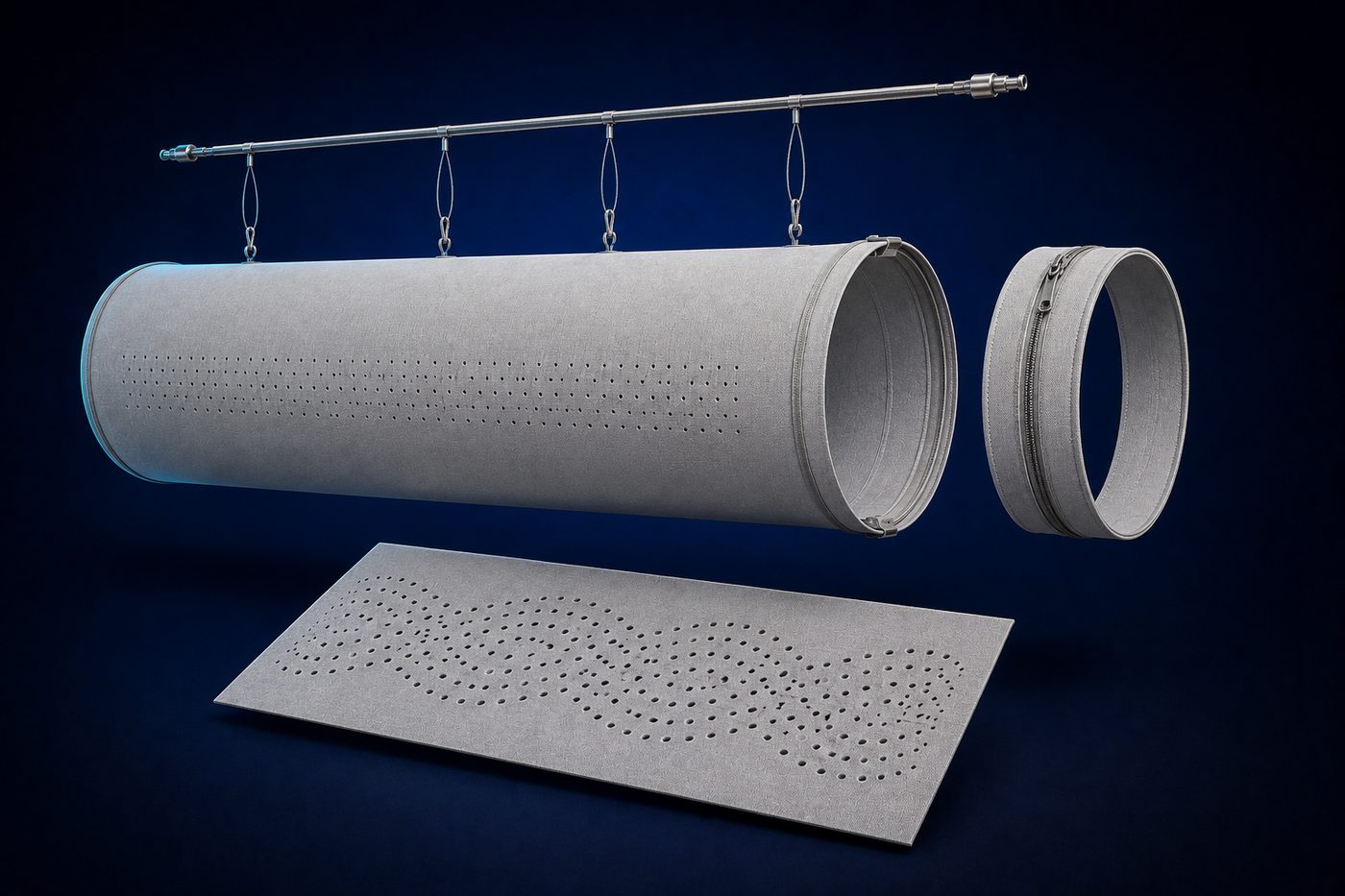 Textile Fabric Ducts, exploded into its main components