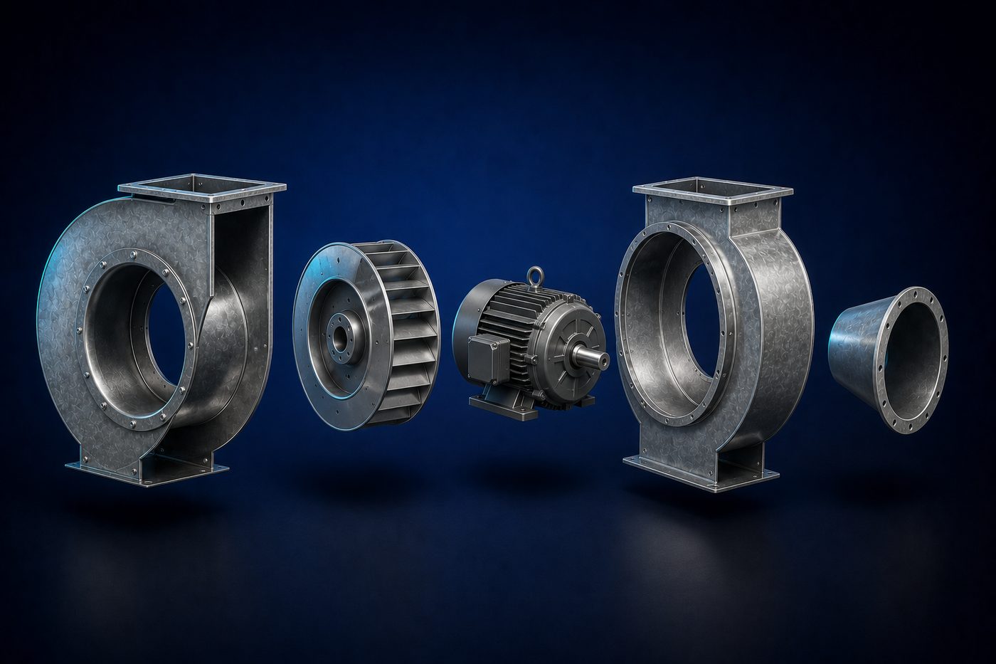 Domestic & Commercial Ventilation Fans, exploded into its main components